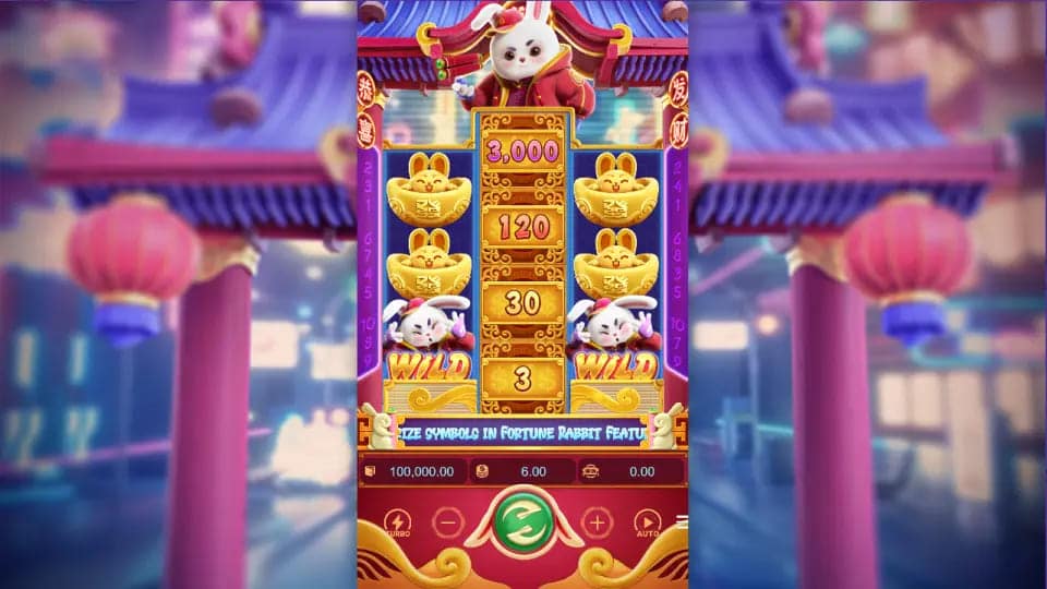 Gameplay do Fortune Rabbit mostrando os rolos e símbolos